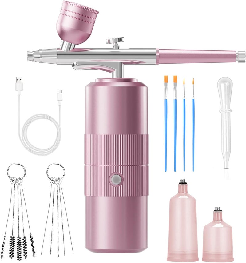 CBVCBV Airbrush Kit with Compressor Portable Airbrush Kit 48PSI High-Pressure Non-Clogging Air Brush Set Cordless Rechargeable with 0.3mm Nozzle and Cleaning Brush for Painting,Nail Art, Makeup (pink) - Image 1